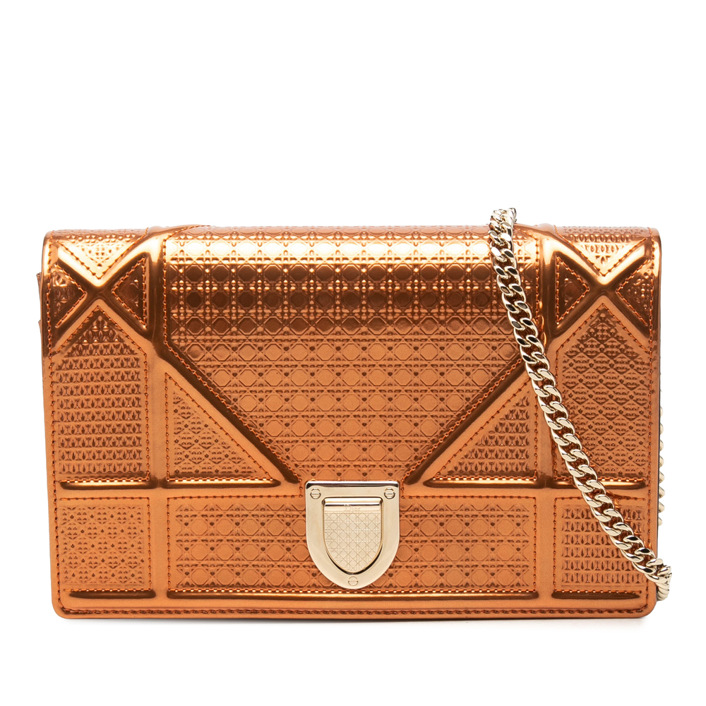 Pre-Loved Dior Metallic Patent Microcannage Diorama Wallet on Chain